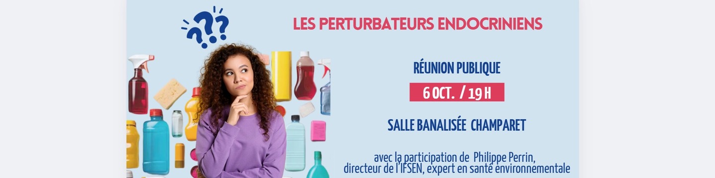 Une réunion d'information a été organisée sur les perturbateurs endocriniens. Elle fait suite à une proposition citoyenne concernant une campagne d'information sur le sujet.Pour en savoir plus sur cette proposition : https://jeparticipe.bourgoinjallieu.fr/fr-FR/ideas/campagne-d-information-sur-les-perturbateurs-endocriniens?phase_context=9fdb931a-2e19-45f8-b42b-f5eb5b8dea35 Retrouvez ici la présentation diffusée lors de cette soirée !